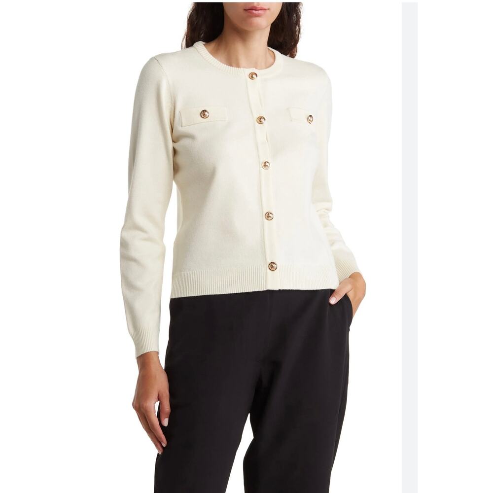 BY DESIGN Cream Keira Pocket Cardigan - Size Large